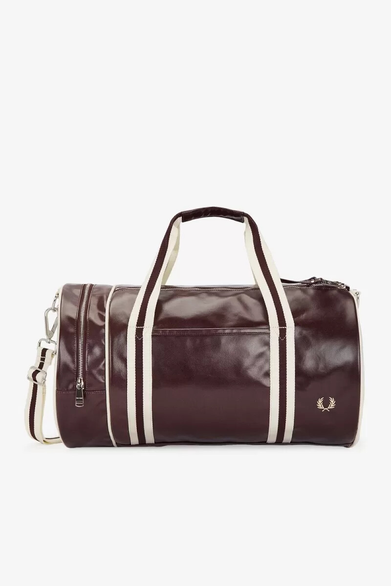 fred perry classic barrel herrentasche dunkelrot beige