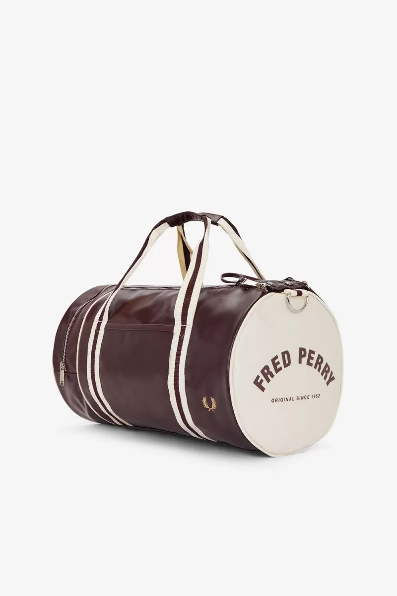 fred perry classic barrel herrentasche dunkelrot beige
