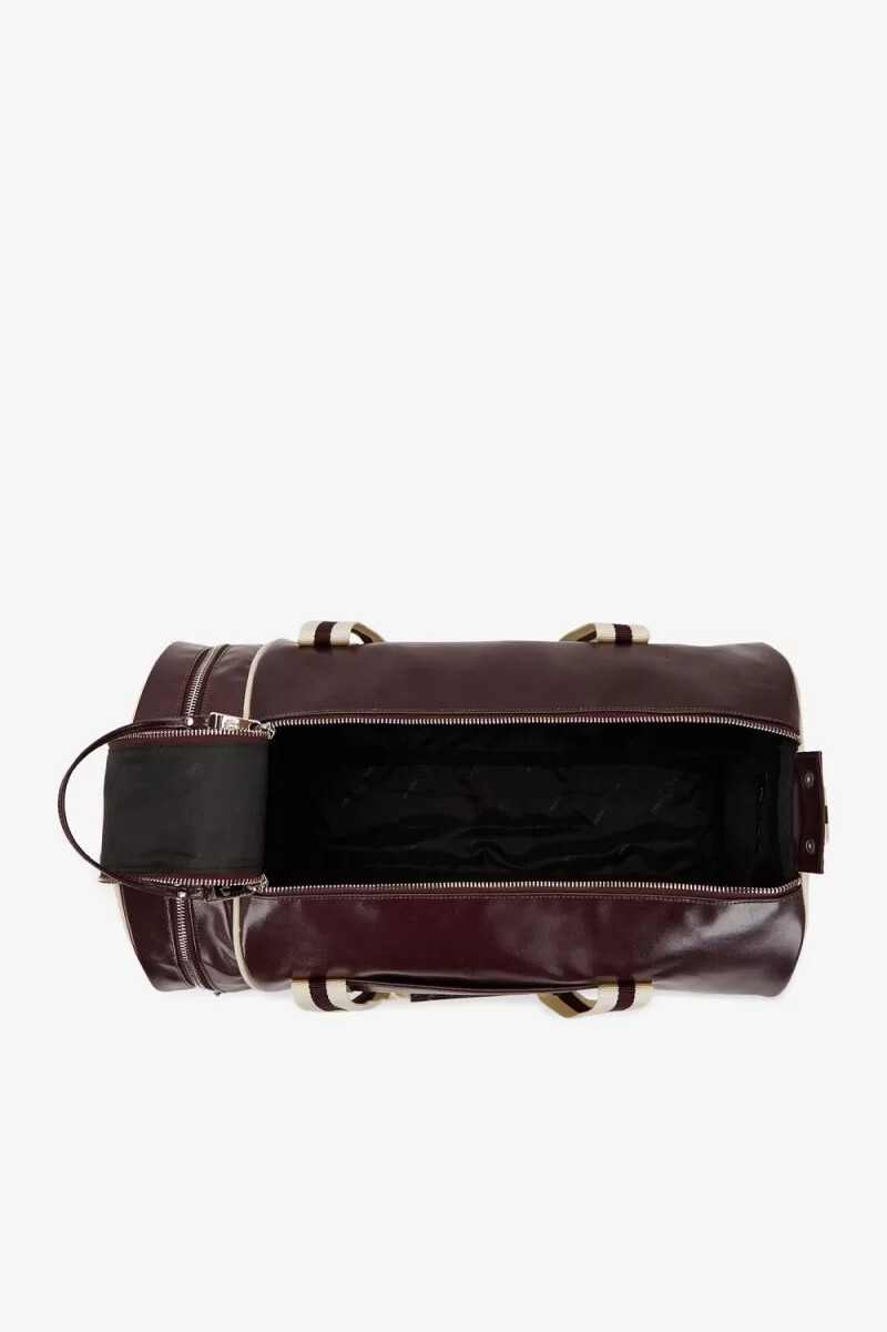fred perry classic barrel herrentasche dunkelrot beige
