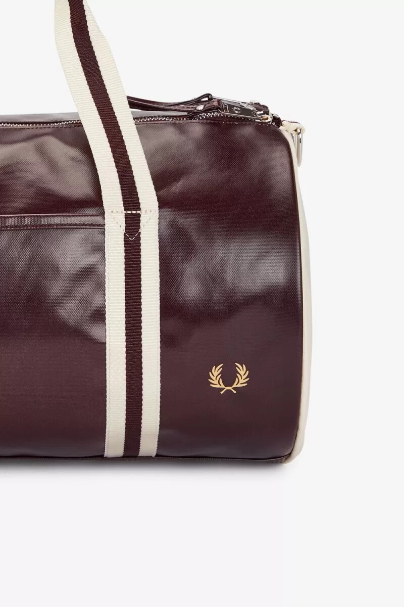 fred perry classic barrel herrentasche dunkelrot beige