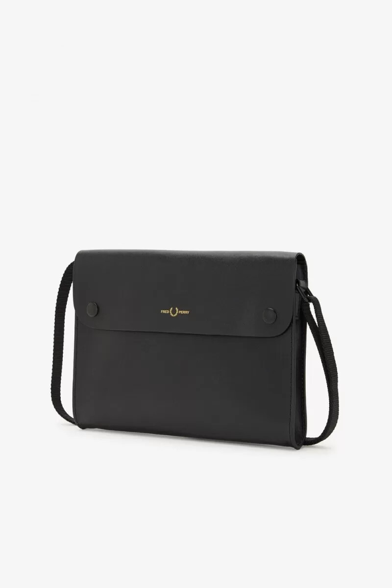 fred perry herren-sacoches aus poliertem leder schwarz