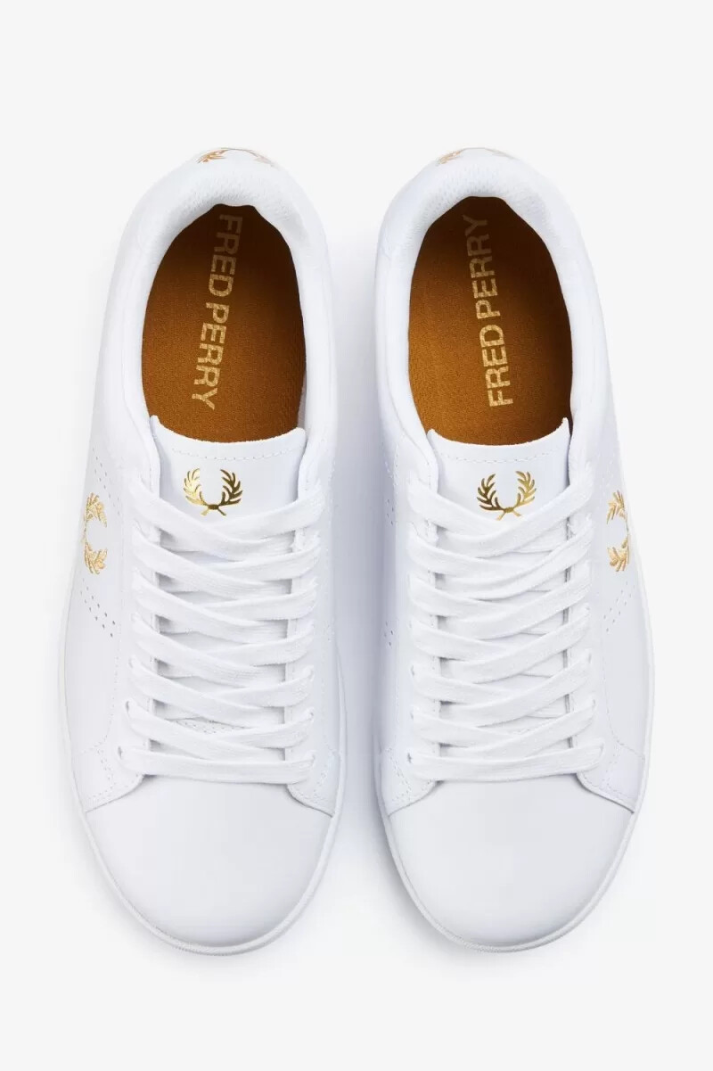 fred perry b721 herren-tennisschuhe weiß metallic gold